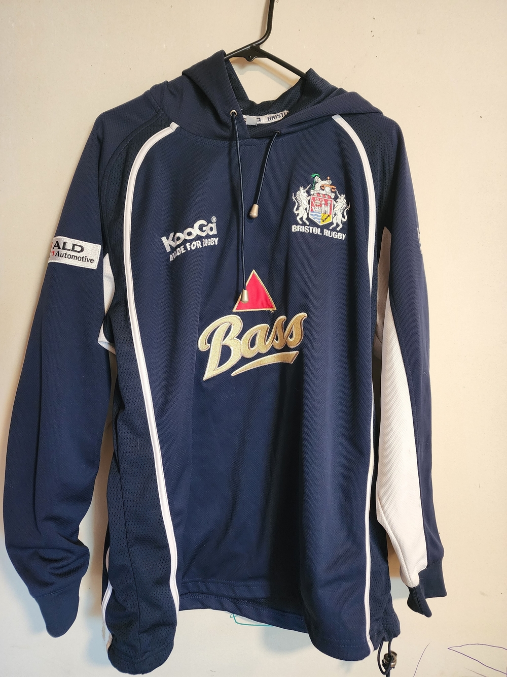 Bass Navy Crewneck Hoodie with White Piping and Gold Logo